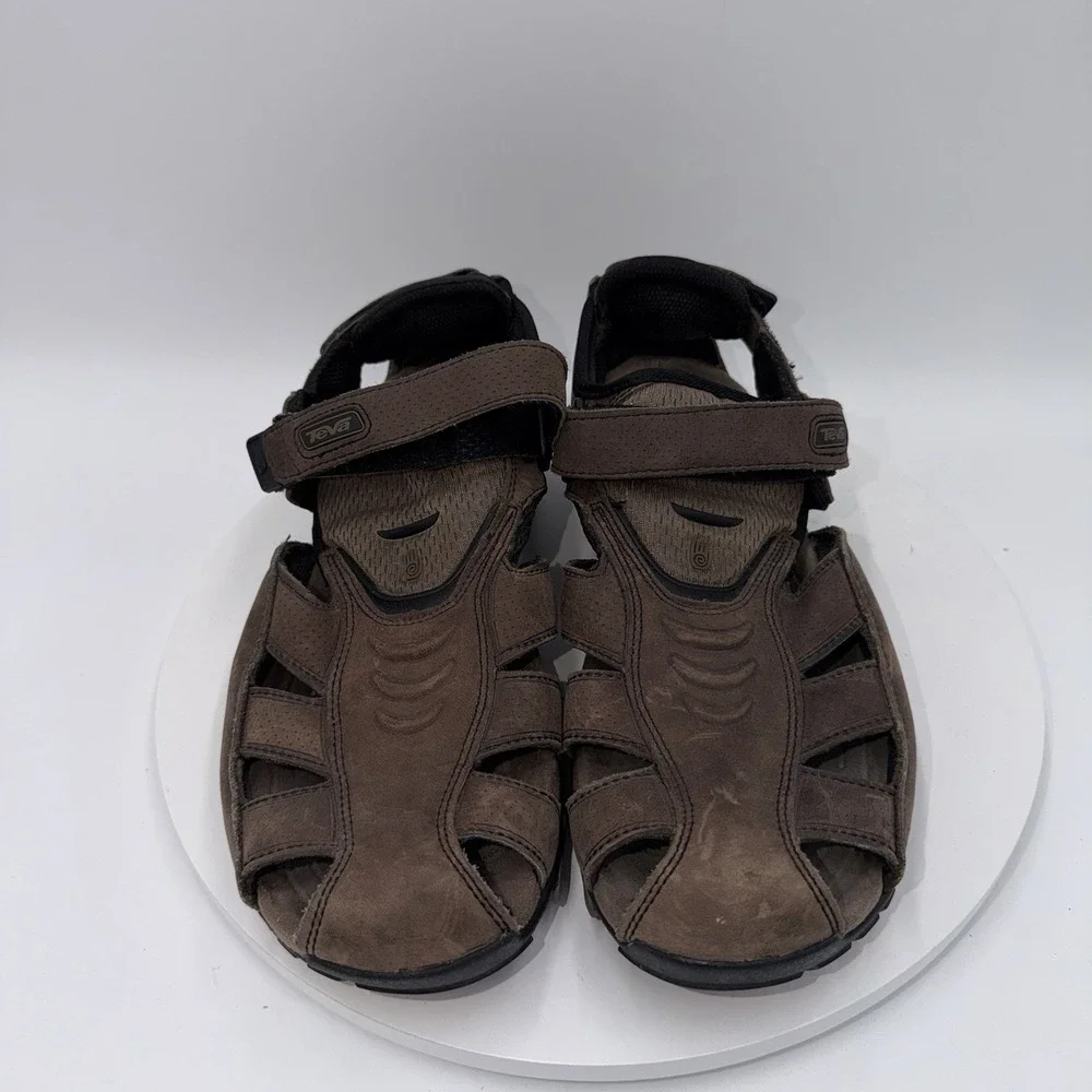 Teva Sampago Fisherman Sandals Mens Size 9 Brown Leather Hiking Camping Gorpcore